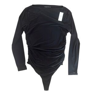 Abercrombie & Fitch Black Ruched Long Sleeve Bodysuit Size XL